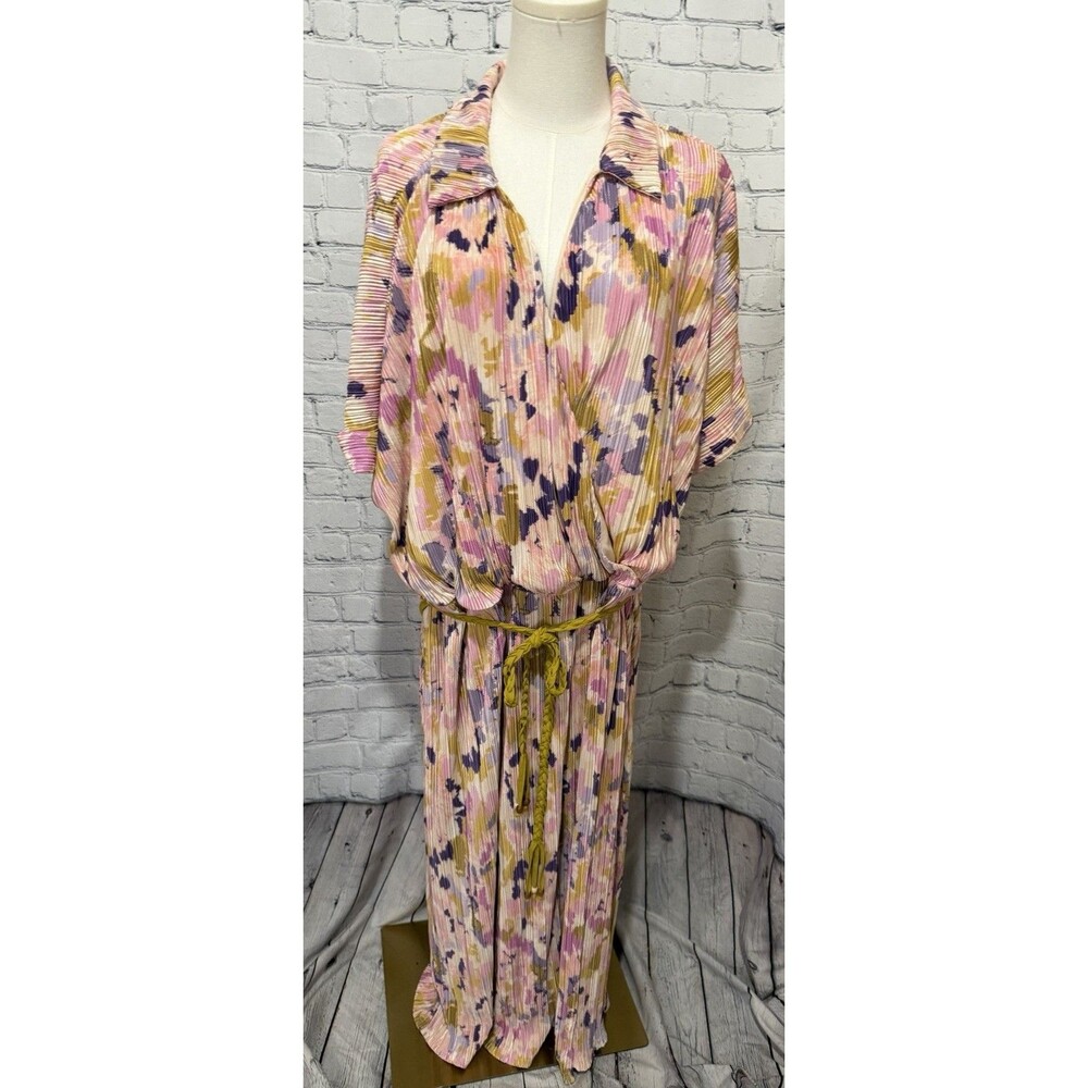 Kathy Ireland Retro-Inspired Faux Wrap Multi-Color Belt Maxi Dress Plus Size 3X